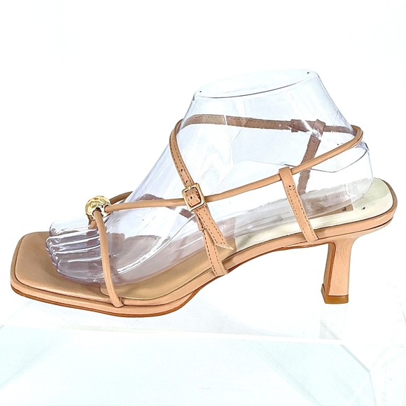 Dolce Vita Size 8 Tan Leather Strappy Kitten Heel Sandals Square Toe Gold Mylee - Picture 5 of 14